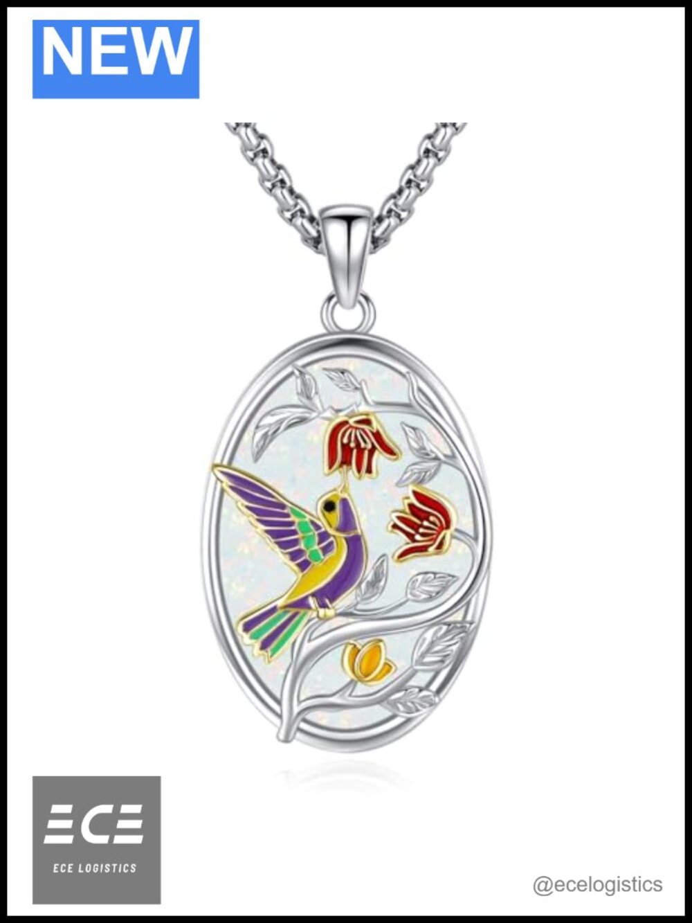 Sterling Silver Opal Hummingbird Pendant Necklace Handmade Gift